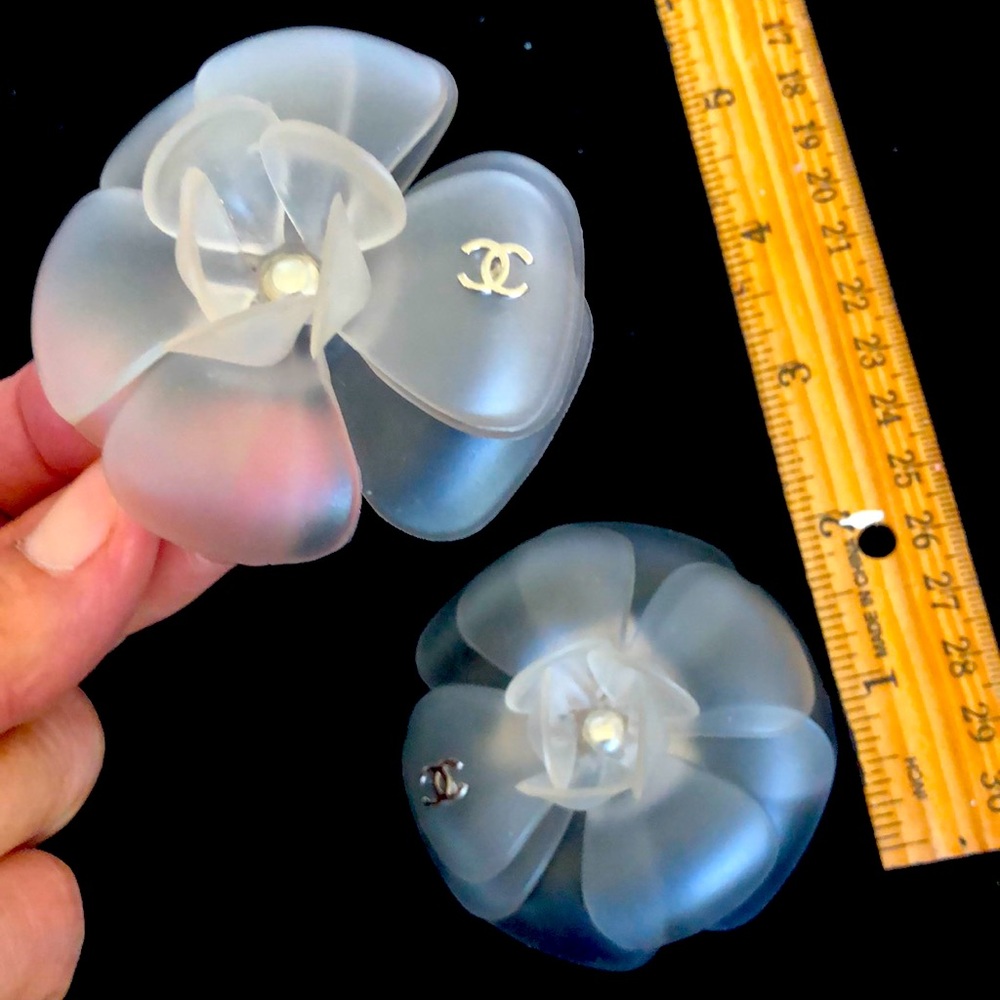 2 plastic CC camellias from Auth Chanel Rain boots